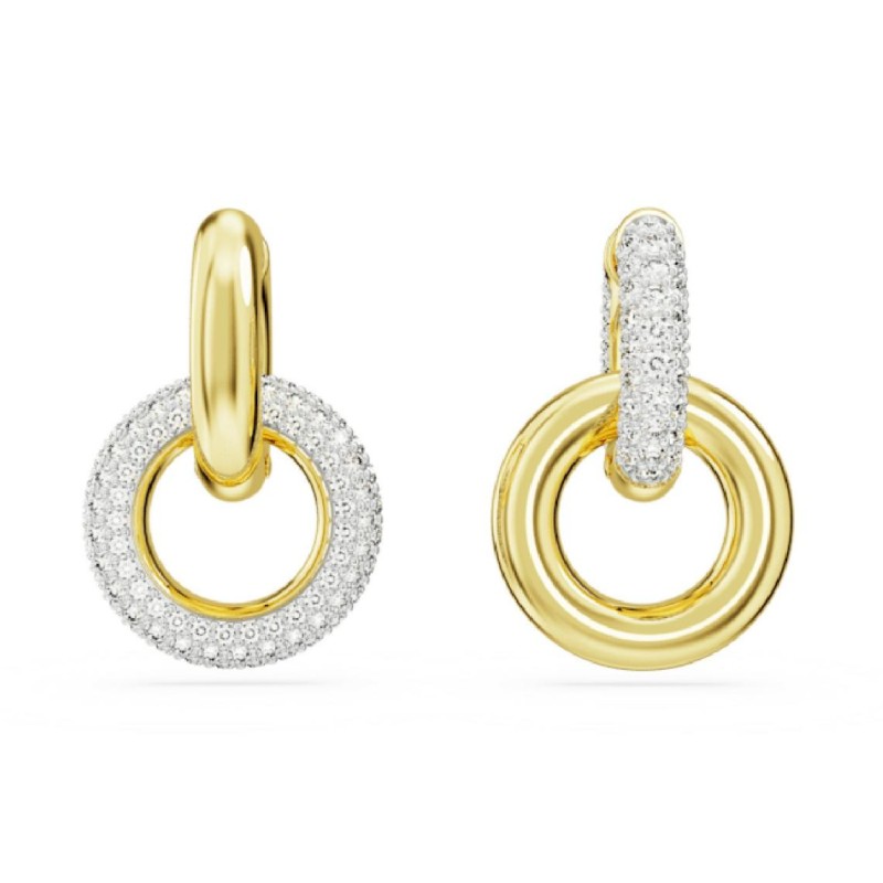 Boucles d'oreilles Femme Swarovski Dextera doubles anneaux métal doré avec des cristaux