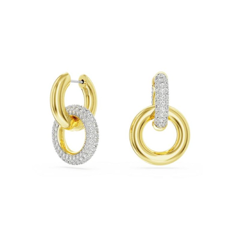 Boucles d'oreilles Femme Swarovski Dextera doubles anneaux métal doré avec des cristaux