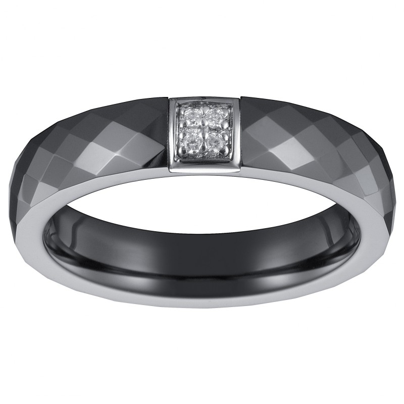 Bague Femme Carador en  Céramique noire facettée avec oxydes de zirconium