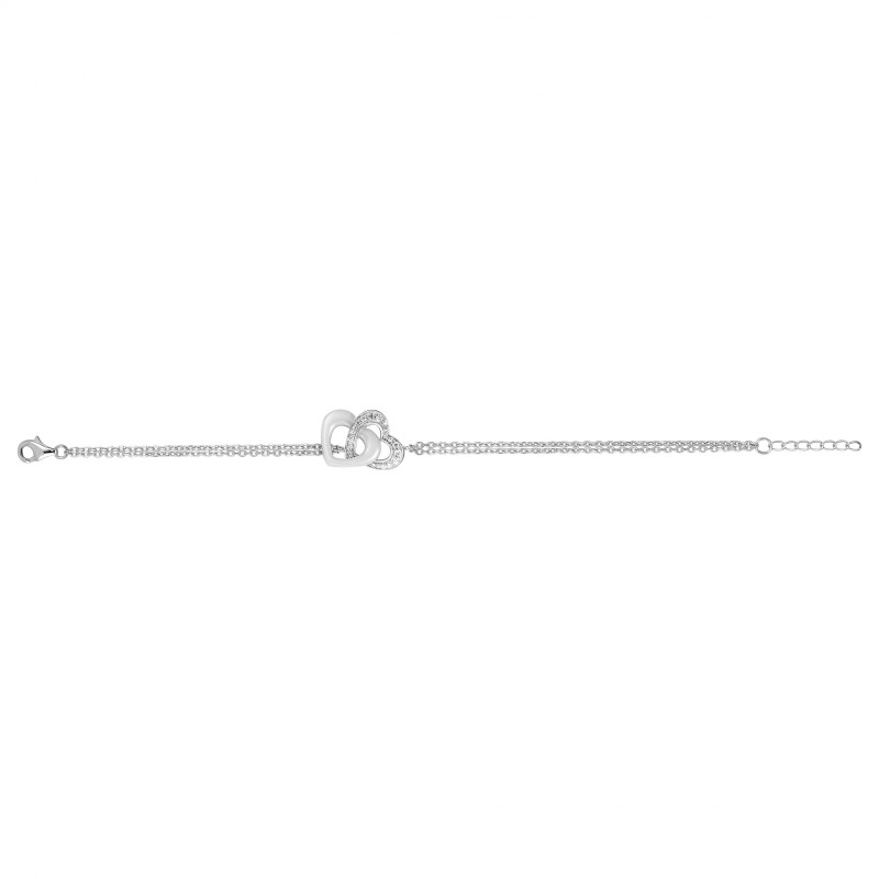 Bracelet femme Carador en  argent double cœur avec oxydes de zirconium et céramique blanche