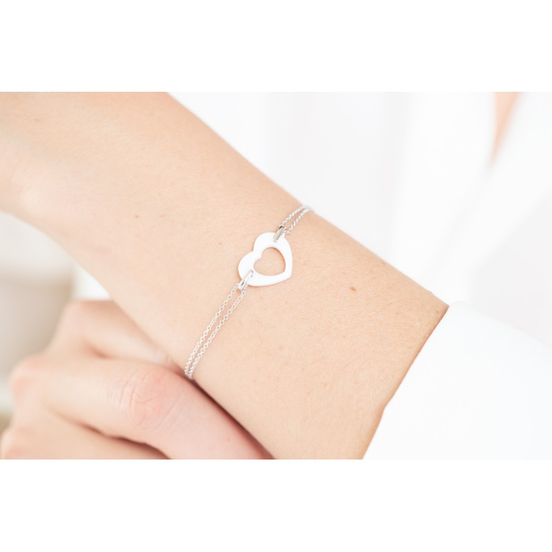Bracelet Femme carador en argent avec cœur en céramique blanche