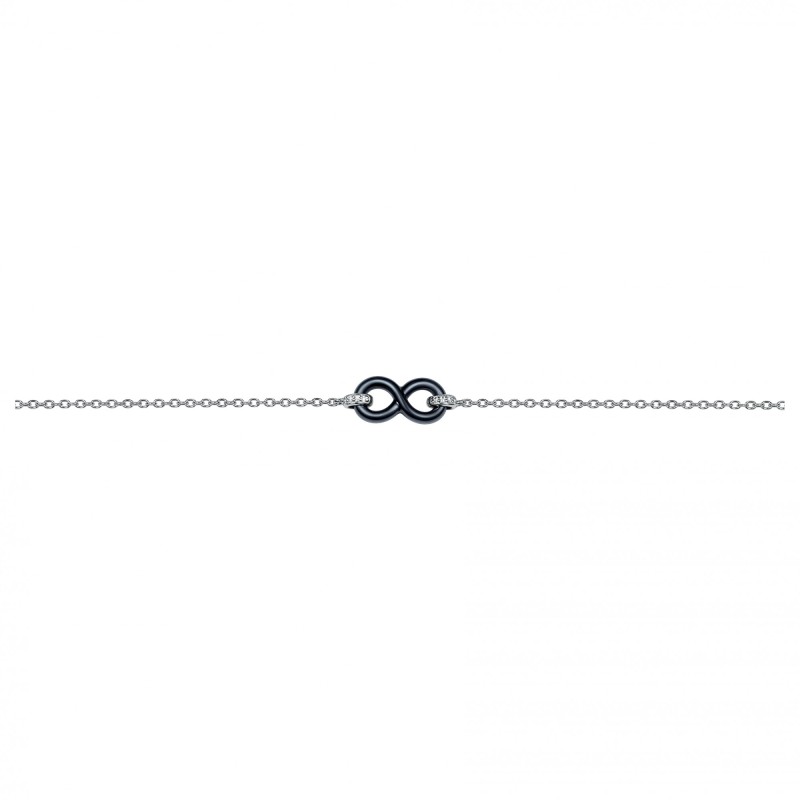 Bracelet femme carador en argent avec un signe infini en céramique noire et oxydes de zirconium