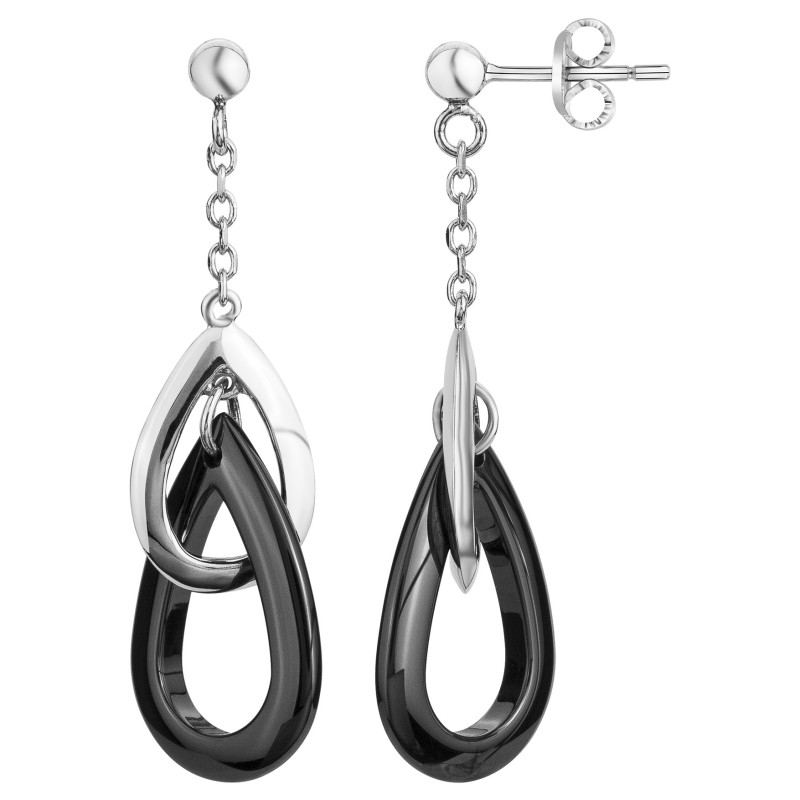 Boucles d'oreilles pendantes femme carador en argent gouttes avec céramique noire