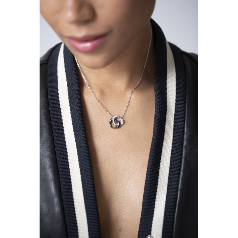 Collier femme carador en argent doubles cœurs avec oxydes de zirconium et céramique noire