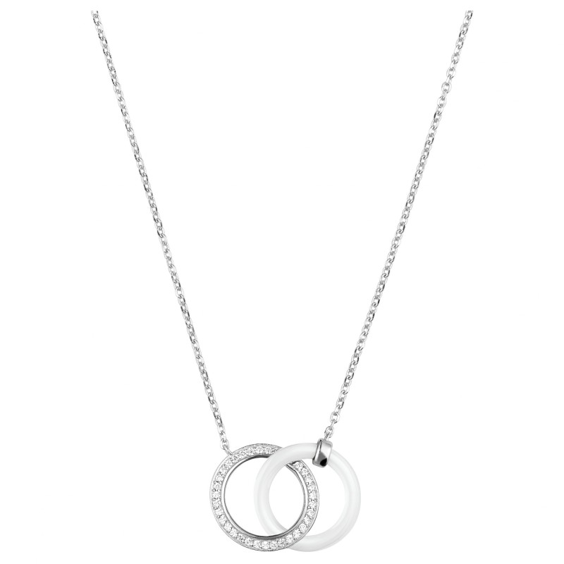 Collier femme carador en argent doubles anneaux avec oxydes de zirconium et céramique blanche