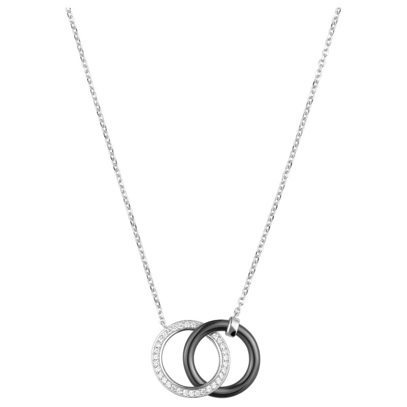 Collier femme carador en argent doubles anneaux avec oxydes de zirconium et céramique noire