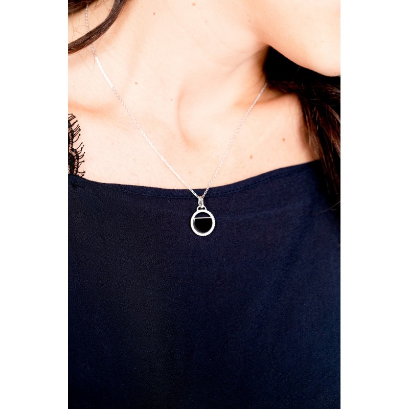 Collier femme carador en argent en forme de cercle serti d'oxydes de zirconium et l'intérieur en céramique noire