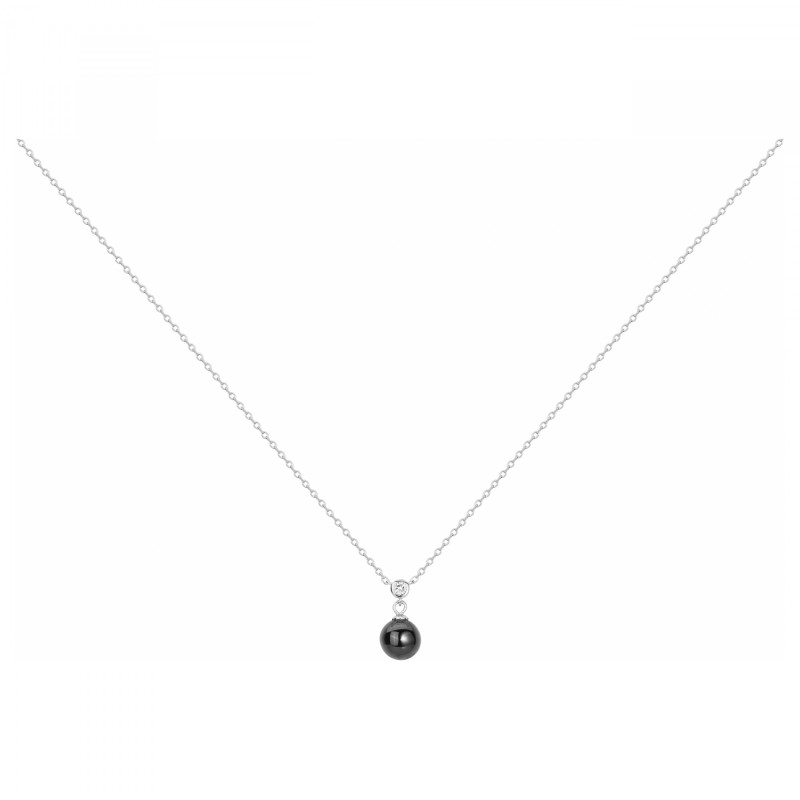 Collier femme carador en argent avec une perle en céramique noire et oxyde de zirconium