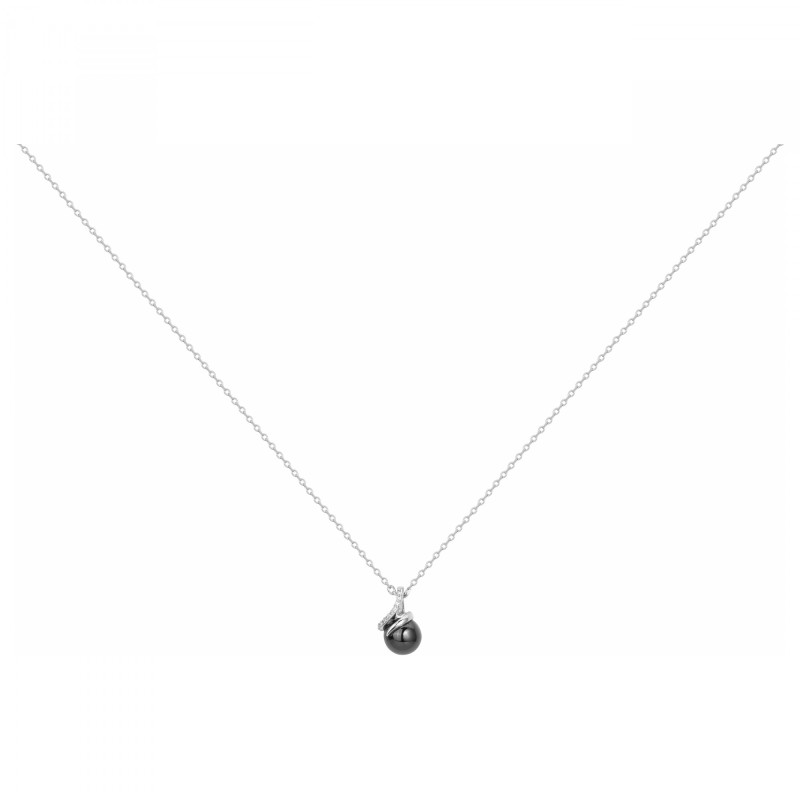 Collier femme carador en argent avec oxydes de zirconium et une perle en céramique noire