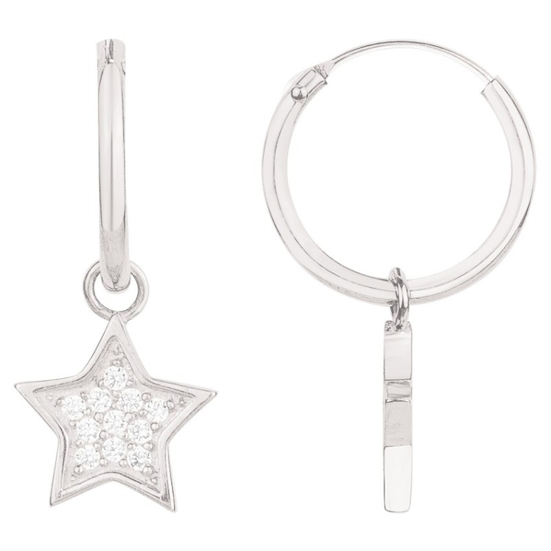 Boucles d'oreilles créoles femme carador en argent avec une étoile suspendue et oxydes de zirconium