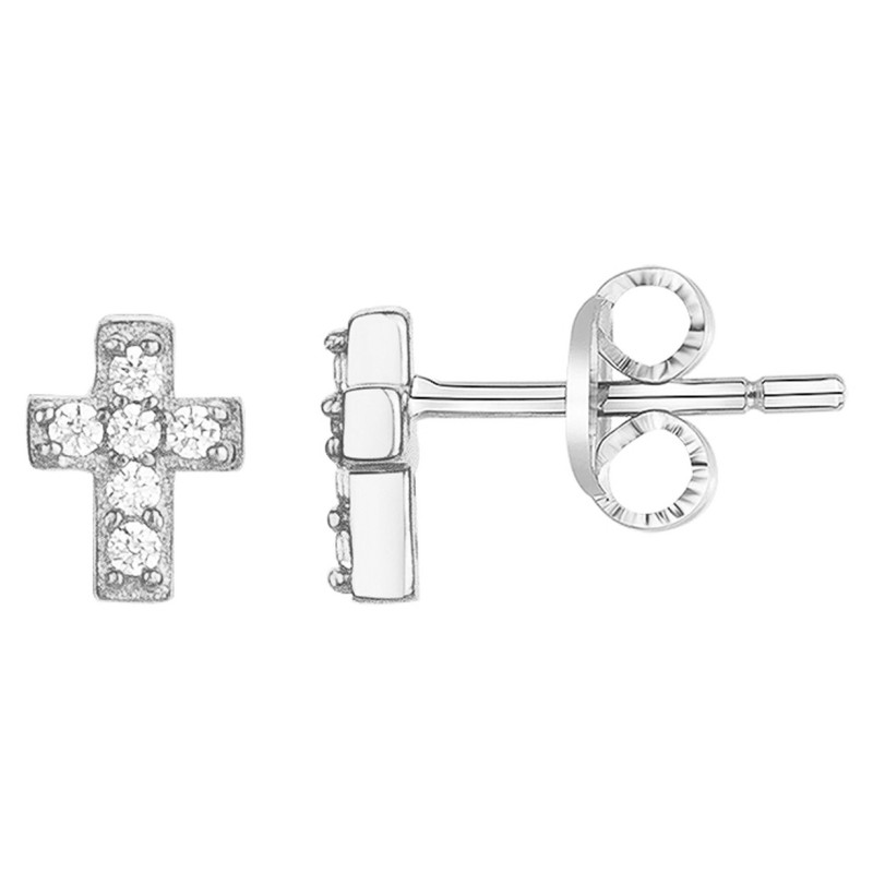 Boucles d'oreilles clous femme carador en argent forme de croix avec oxydes de zirconium
