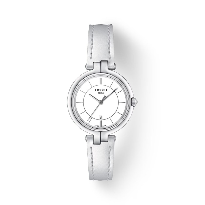 Montre Femme Tissot flamingo bracelet cuir blanc
