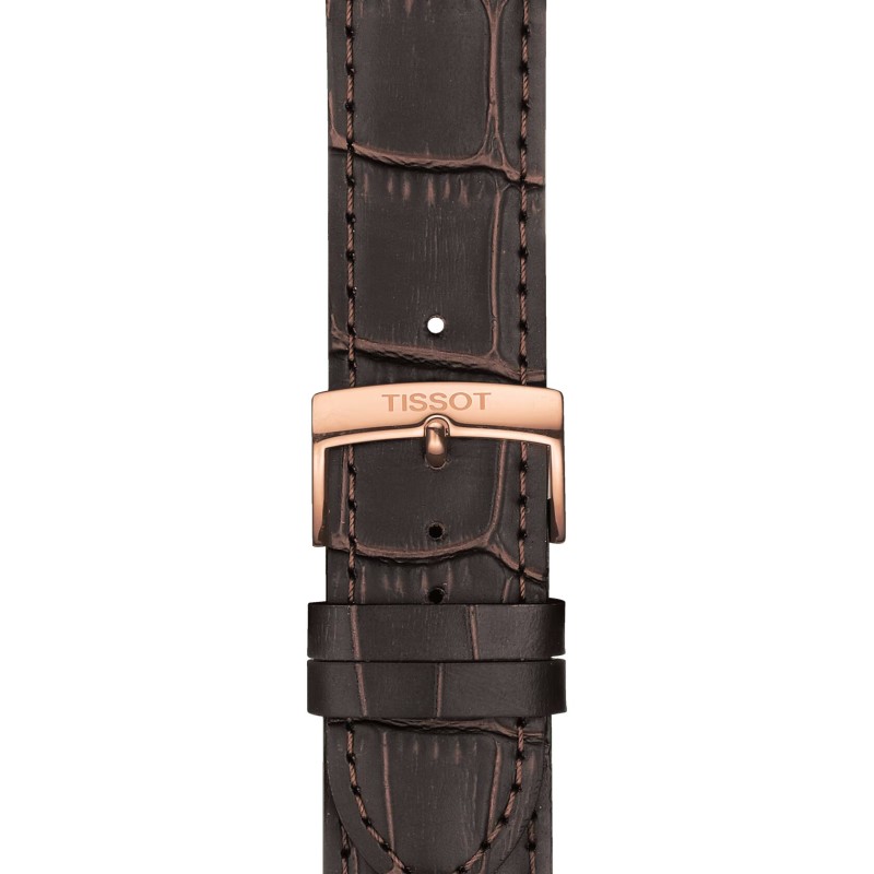 Montre Tissot Everytime Swissmatic bracelet cuir marron boitier doré rose