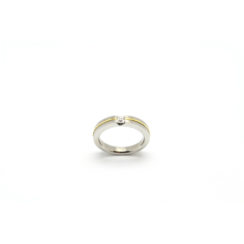 Carador - Bague Acier, Or 375/000, Oxyde de Zirconium