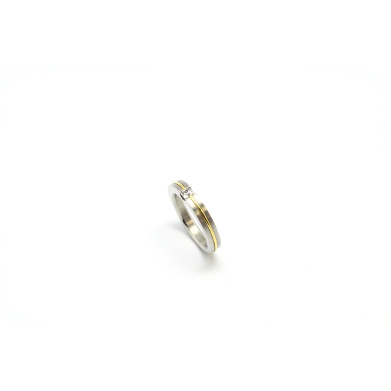 Carador - Bague Acier, Or 375/000, Oxyde de Zirconium