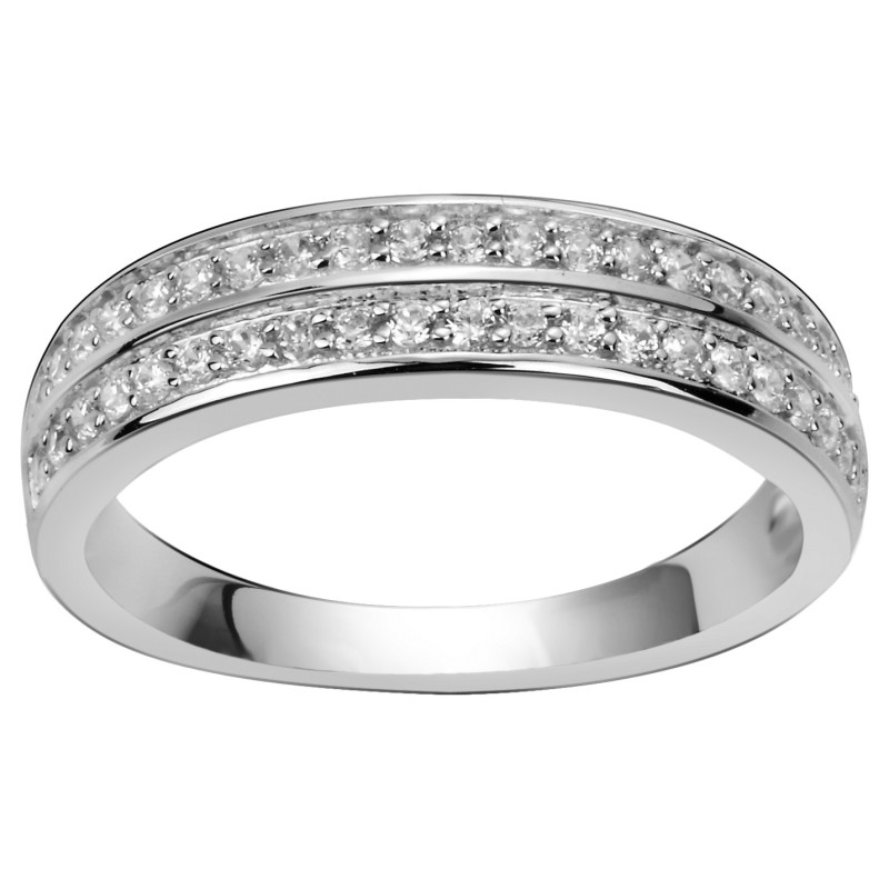 Bague femme carador en argent double rang avec oxydes de zirconiums