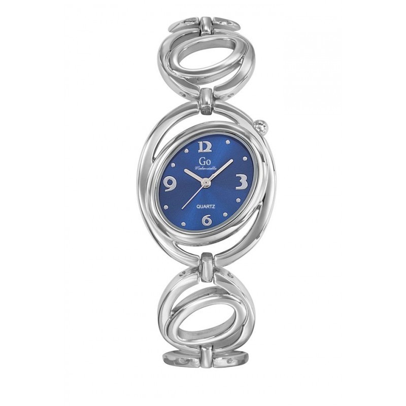 MONTRE GO GIRL ONLY BRACELET ACIER FANTAISIE BOITIER OVALE CADRAN BLEU