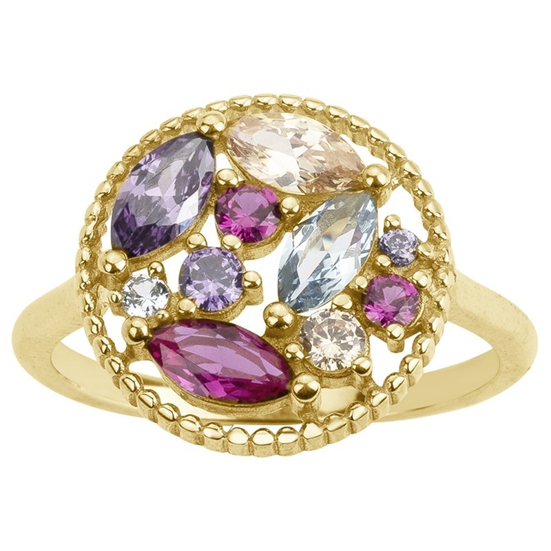 Bague fantaisie femme carador en plaqué or avec oxydes de zirconiums multicolores