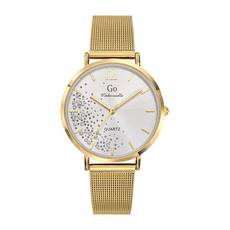 MONTRE GO GIRL ONLY BRACELET MILANAIS DORE CADRAN GRIS ARGENTE ET STRASS