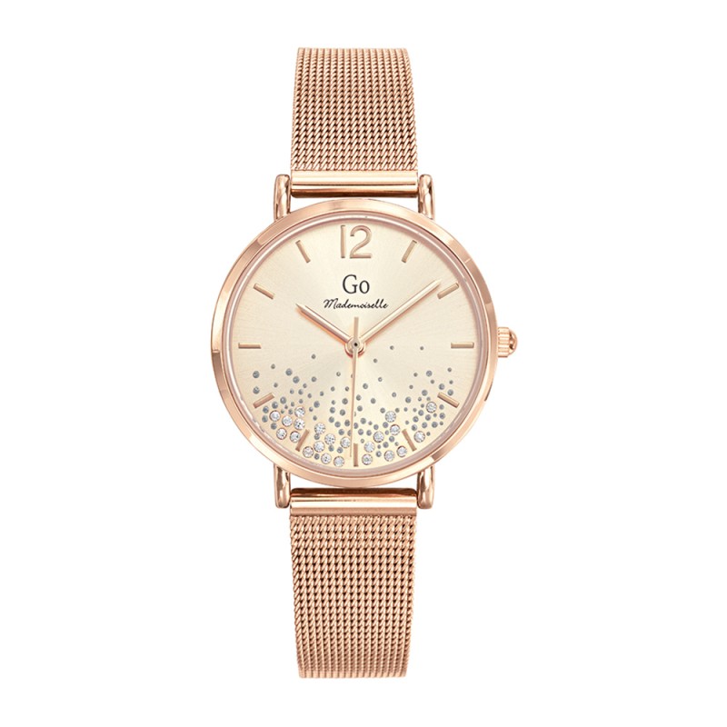 MONTRE GO GIRL ONLY BRACELET MILANAIS DORE ROSE CADRAN ROSE AVEC STRASS