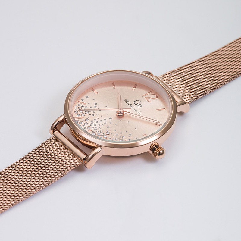 MONTRE GO GIRL ONLY BRACELET MILANAIS DORE ROSE CADRAN ROSE AVEC STRASS