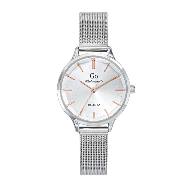 MONTRE GO GIRL ONLY BRACELET MILANAIS ARGENTE CADRAN ARGENTE INDEX DORE ROSE