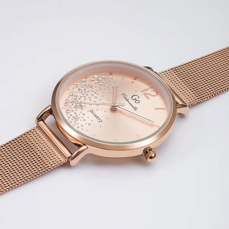 MONTRE GO GIRL ONLY BRACELET MILANAIS DORE ROSE CADRAN DORE ROSE AVEC STRASS