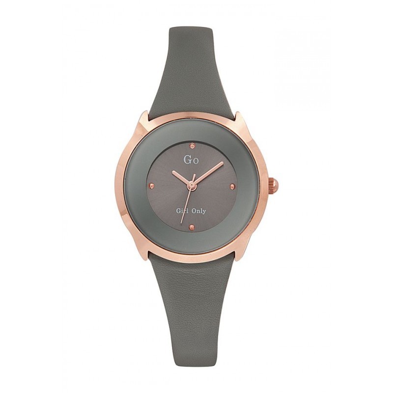 MONTRE GO GIRL ONLY BRACELET CUIR GRIS BOITIER DORE ROSE