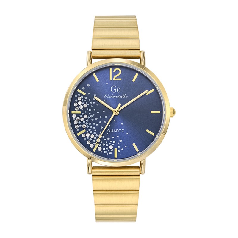 MONTRE GO GIRL ONLY BRACELET ACIER DORE  CADRAN BLEU NUIT AVEC STRASS