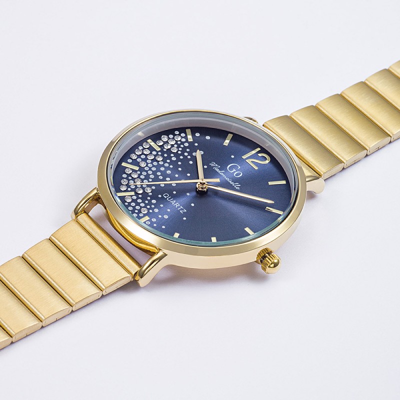 MONTRE GO GIRL ONLY BRACELET ACIER DORE  CADRAN BLEU NUIT AVEC STRASS