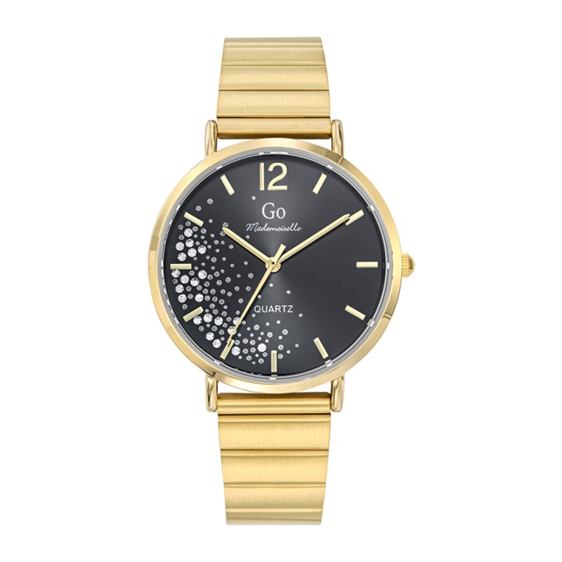 MONTRE GO GIRL ONLY BRACELET ACIER DORE  CADRAN NOIR AVEC STRASS