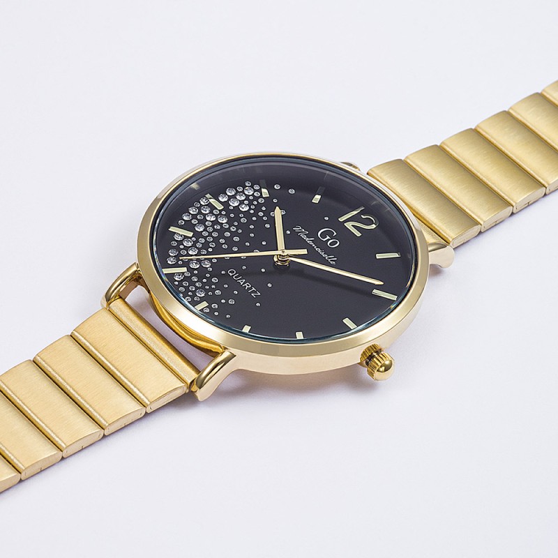 MONTRE GO GIRL ONLY BRACELET ACIER DORE  CADRAN NOIR AVEC STRASS