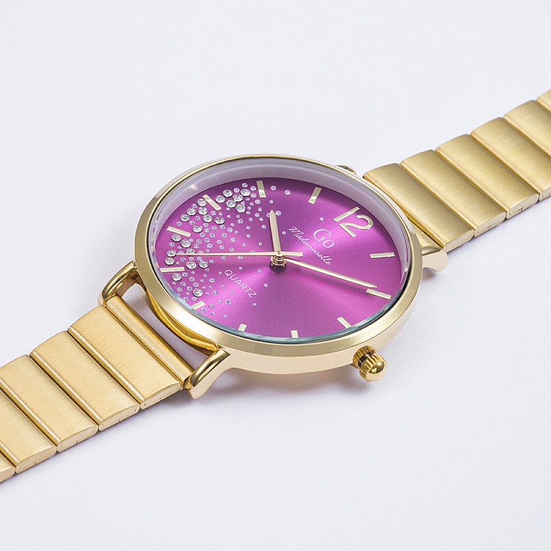 MONTRE GO GIRL ONLY BRACELET ACIER DORE  CADRAN VIOLET AVEC STRASS