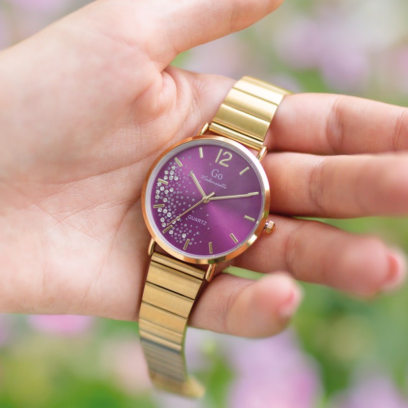 MONTRE GO GIRL ONLY BRACELET ACIER DORE  CADRAN VIOLET AVEC STRASS