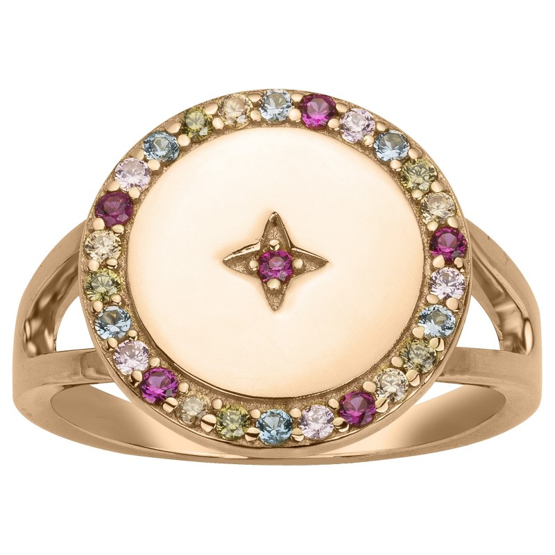 Bague Fantaisie femme carador en plaqué or avec oxydes de zirconium multicolores