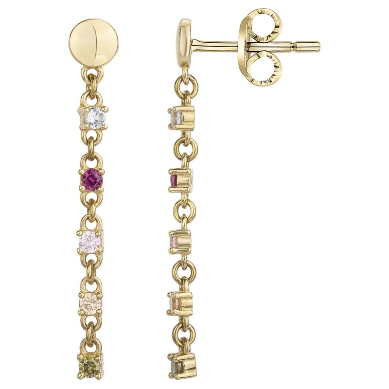Boucles d'oreilles pendantes fantaisie femme carador en plaqué or avec oxydes de zirconium multicolores