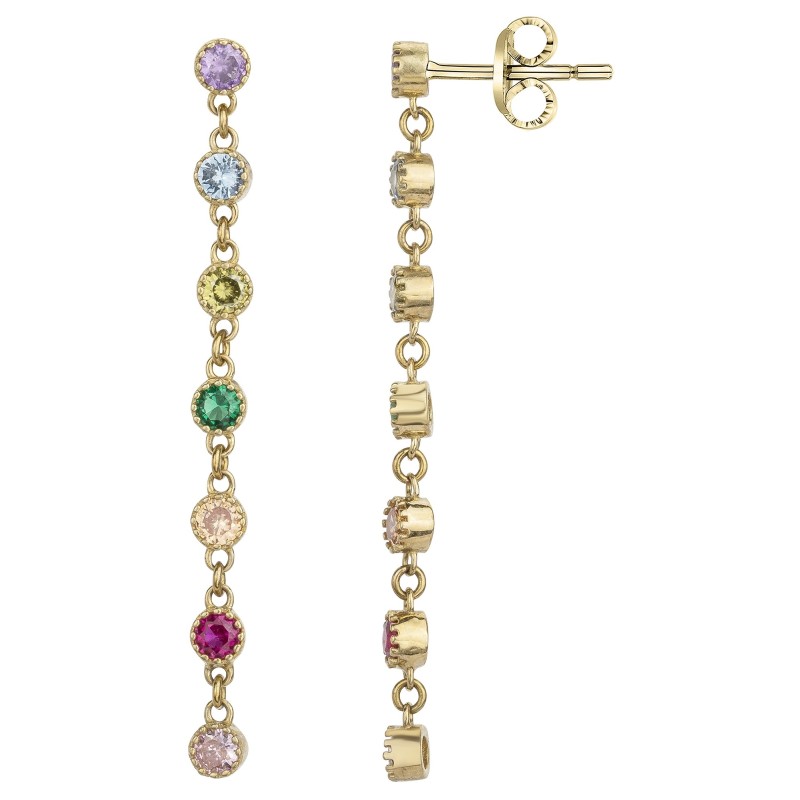 Boucles d'oreilles pendantes fantaisie femme carador en plaqué or avec oxydes de zirconium multicolores