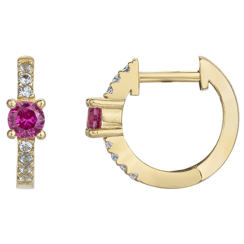 Boucles d'oreilles créoles fantaisie femme carador en plaqué or avec oxydes de zirconium rose et blanc