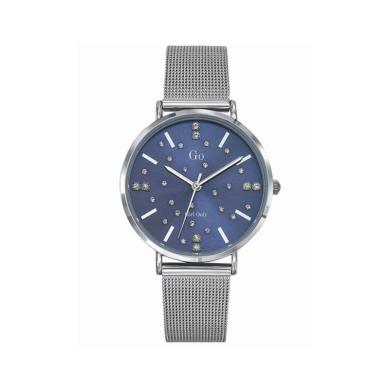 MONTRE GO GIRL ONLY BRACELET MILANAIS ARGENTE CADRAN BLEU AVEC STRASS