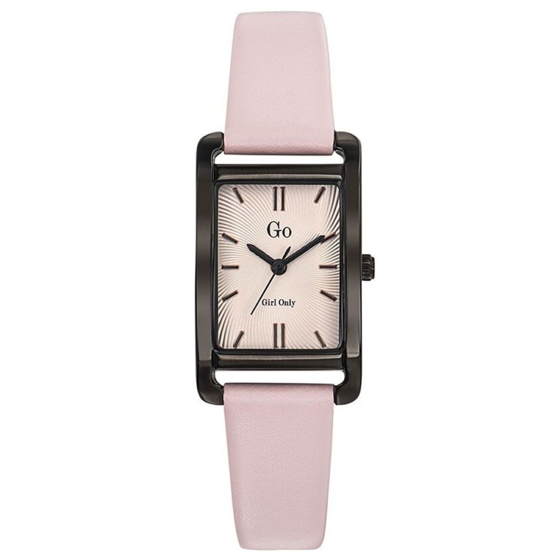 MONTRE GO GIRL ONLY BRACELET CUIR ROSE BOITIER RECTANGLE NOIR