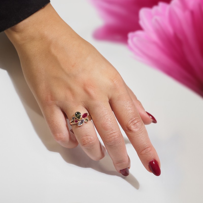 Bague fantaisie femme carador en plaqué or avec oxydes de zirconium multicolores