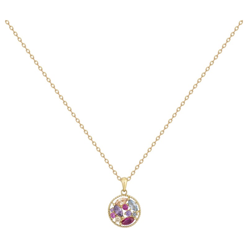 Collier fantaisie femme carador en plaqué or avec un pendentif avec oxydes de zirconium multicolores