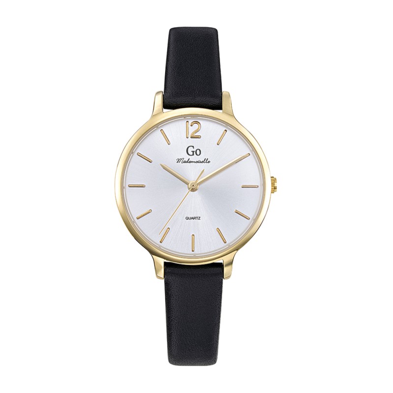 MONTRE GO GIRL ONLY BRACELET CUIR NOIR BOITIER DORE