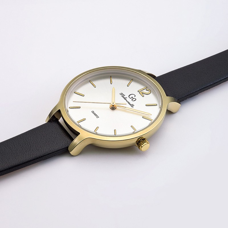 MONTRE GO GIRL ONLY BRACELET CUIR NOIR BOITIER DORE