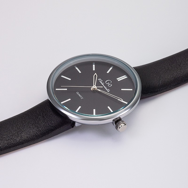 MONTRE GO GIRL ONLY BRACELET NOIR BOITIER ARGENTE CADRAN NOIR