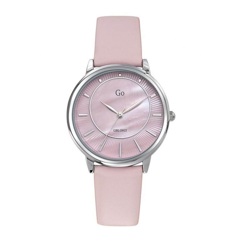 MONTRE GO GIRL ONLY BRACELET CUIR ROSE PASTEL BOITIER ARGENTE CADRAN ROSE
