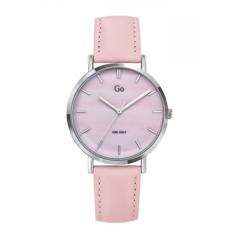 MONTRE GO GIRL ONLY BRACELET CUIR ROSE PASTEL BOITIER ARGENTE CADRAN ROSE