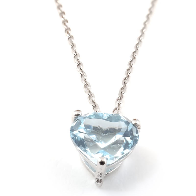 COLLIER FEMME CARADOR EN OR BLANC 750/000 ET TOPAZE FORME DE COEUR