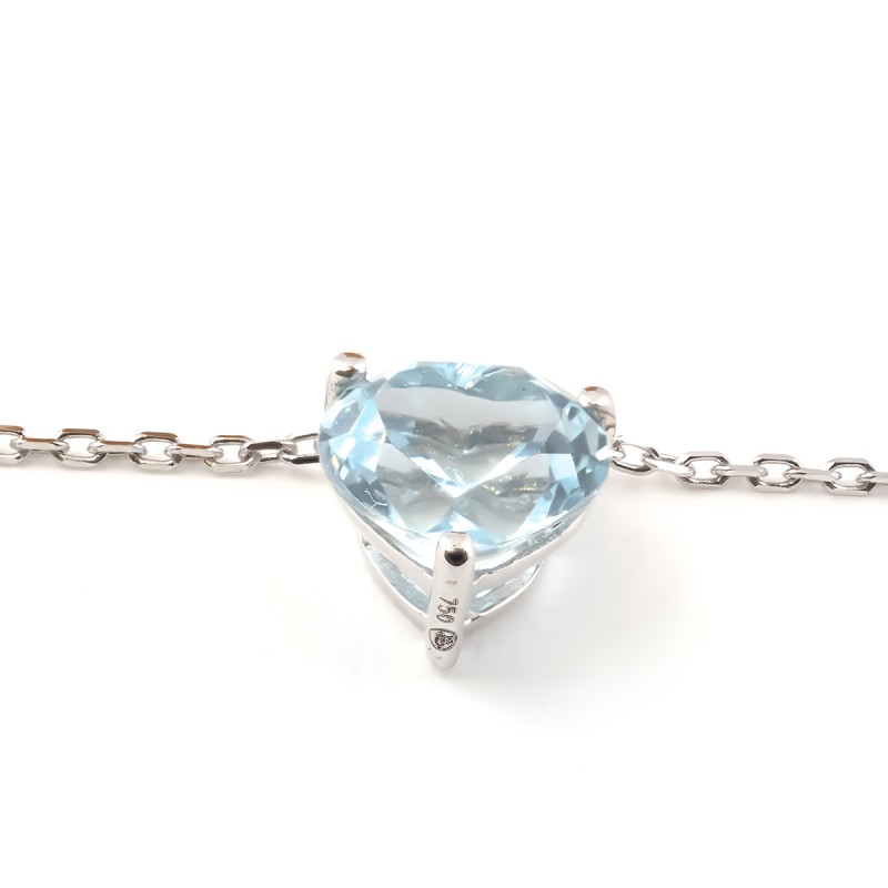 COLLIER FEMME CARADOR EN OR BLANC 750/000 ET TOPAZE FORME DE COEUR