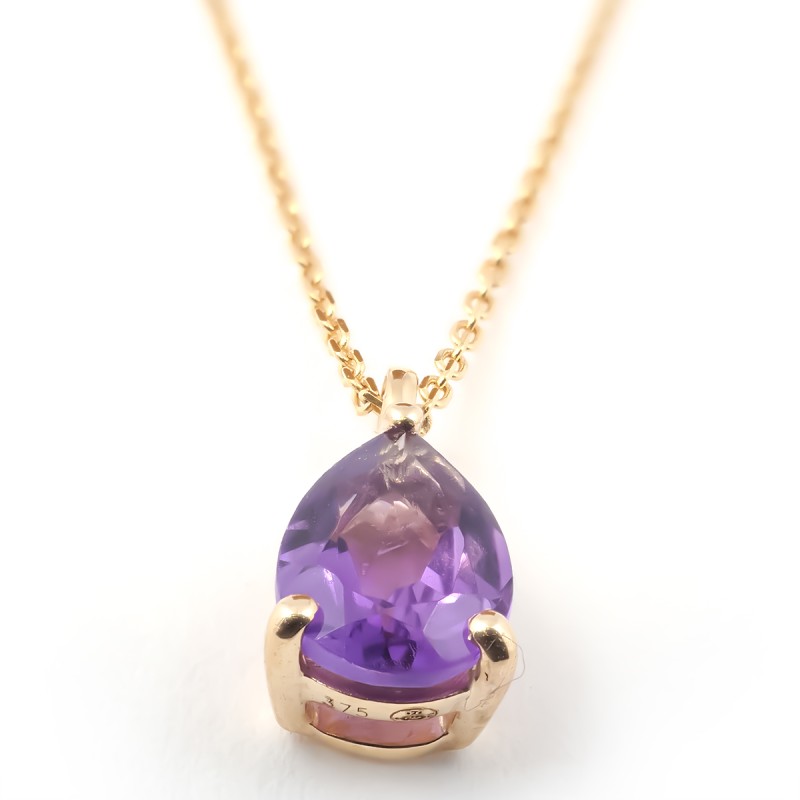 COLLIER FEMME CARADOR EN OR JAUNE 375/000 ET AMETHYSTE FORME POIRE